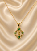18k Gold-Plated Virgin Mary Green Flower Necklace